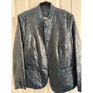Ecru by Erin London Textured Jacket Blazer 1X Blue Metallic Look